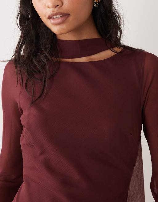 ASOS DESIGN - vestido maxi de gasa al bies con pañuelo a juego en ciruela, 4 de 4