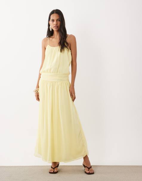 ASOS DESIGN - vestido maxi de gasa con talle bajo en color buttermilk - view 1