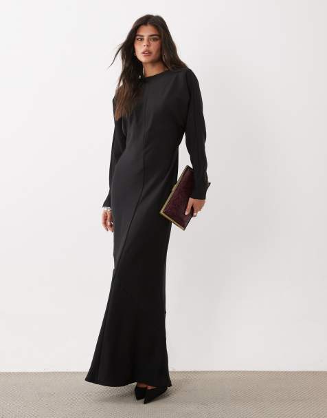 ASOS DESIGN vestido maxi de manga murciélago con espalda desbocada en negro - view 1