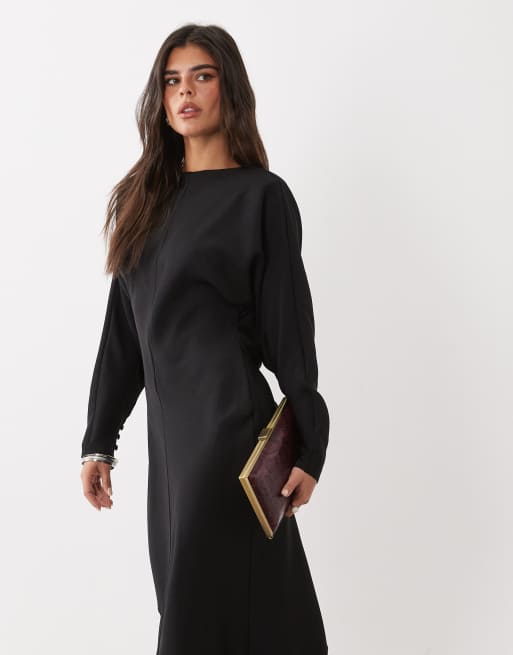ASOS DESIGN vestido maxi de manga murciélago con espalda desbocada en negro, 3 de 4