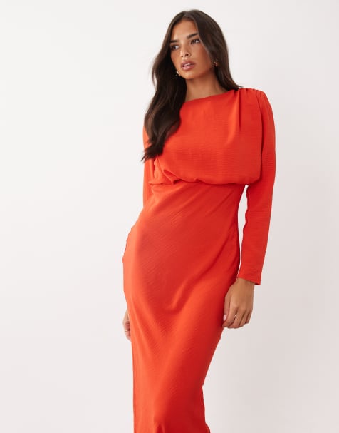 ASOS DESIGN - vestido maxi de manga murciélago en naranja quemado - view 1