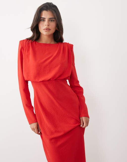 ASOS DESIGN vestido maxi de manga murciélago en rojo, 3 de 4
