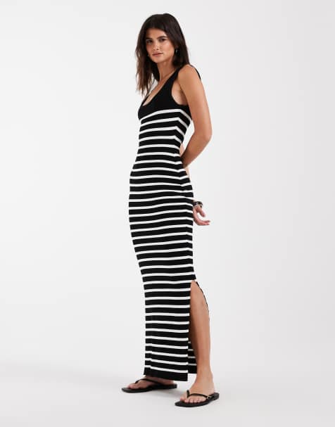 ASOS DESIGN - vestido maxi de punto en negro y crudo - view 1