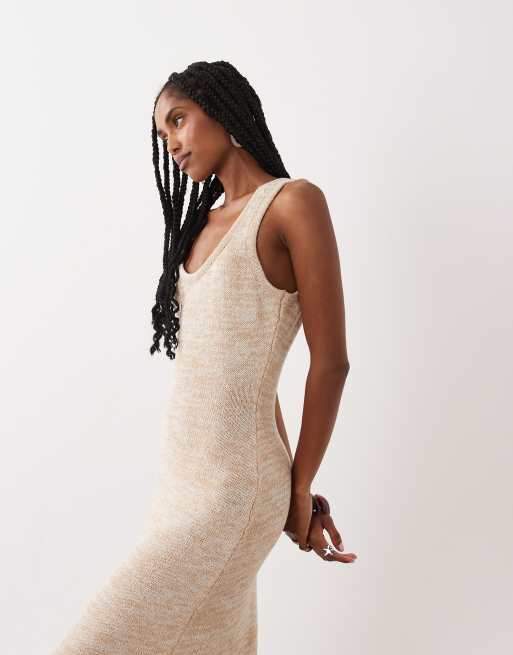 ASOS DESIGN - vestido maxi de punto retorcido con flecos en beige, 3 de 4