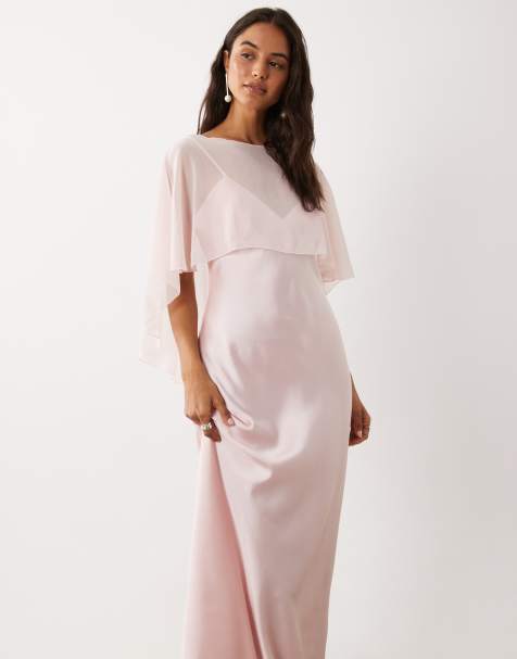 ASOS DESIGN - vestido maxi de satén con capa superpuesta en rosa bebé - view 1