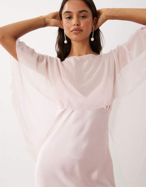 ASOS DESIGN - vestido maxi de satén con capa superpuesta en rosa bebé, 3 de 4