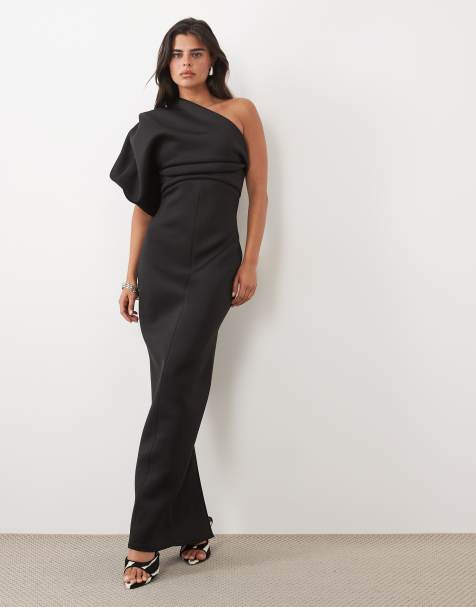 ASOS DESIGN - Vestido maxi de un hombro fruncido en tejido estilo scuba negro - view 1
