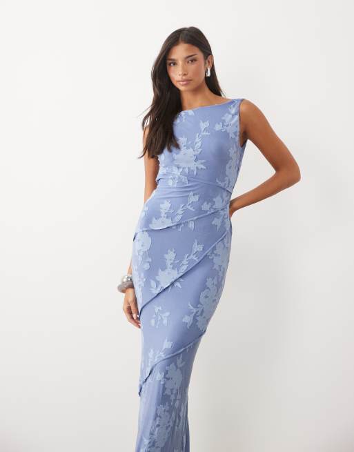 ASOS DESIGN - vestido maxi devoré azul claro con costura vista y espalda drapeada, 2 de 4