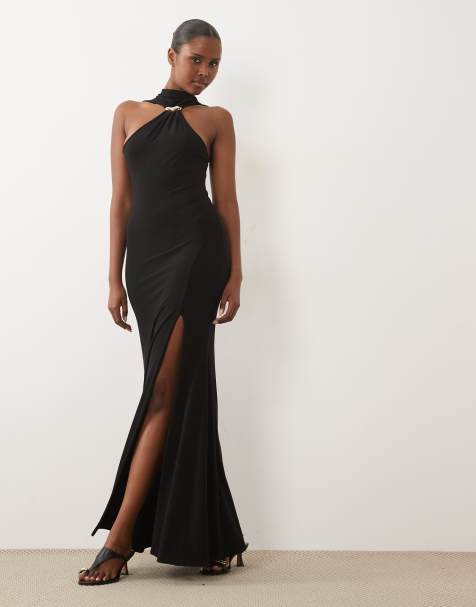 ASOS DESIGN - vestido maxi fluido negro con cuello alto y detalle de herrajes - view 1