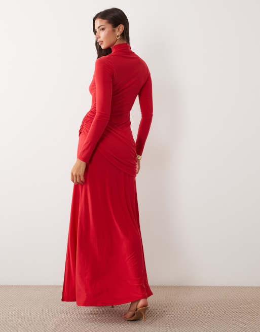 ASOS DESIGN - vestido maxi fluido rojo con abertura alta en la pierna, 3 de 4
