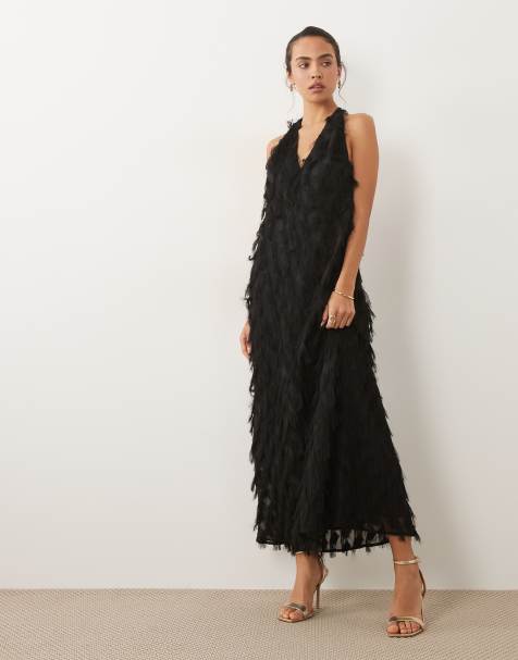 ASOS DESIGN - vestido maxi halter sin espalda con escote pronunciado y flecos texturizados - view 1