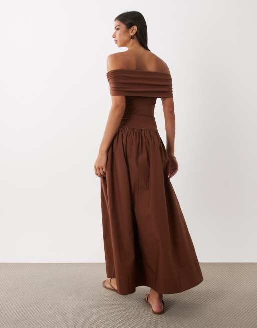 ASOS DESIGN - vestido maxi híbrido Bardot marrón, 4 de 4