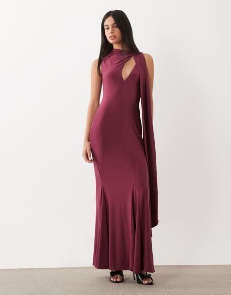 ASOS DESIGN - vestido maxi moldeador con detalle de pañuelo en ciruela - view 1