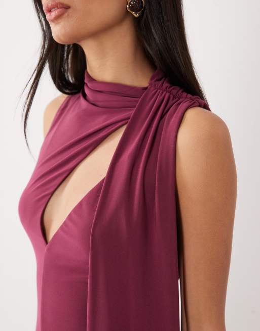 ASOS DESIGN - vestido maxi moldeador con detalle de pañuelo en ciruela, 2 de 4