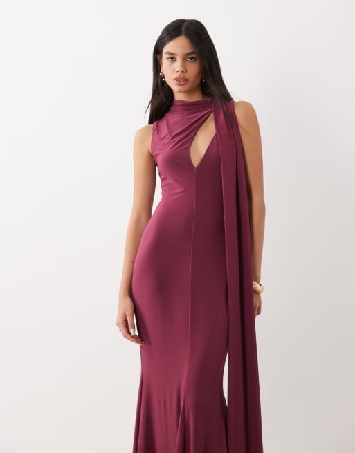 ASOS DESIGN - vestido maxi moldeador con detalle de pañuelo en ciruela, 3 de 4