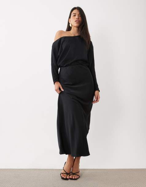 ASOS DESIGN - vestido maxi negro con hombros caídos - view 1