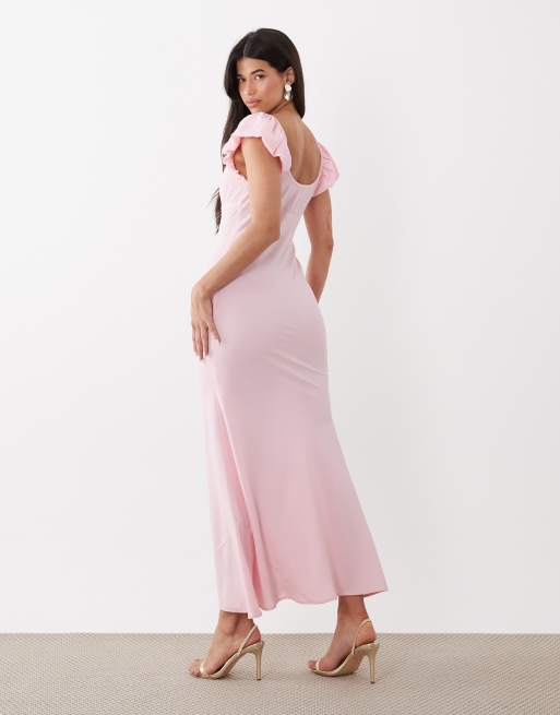 ASOS DESIGN - vestido maxi recto de doble capa con mangas de volante en rosa claro, 2 de 4
