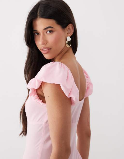 ASOS DESIGN - vestido maxi recto de doble capa con mangas de volante en rosa claro, 4 de 4