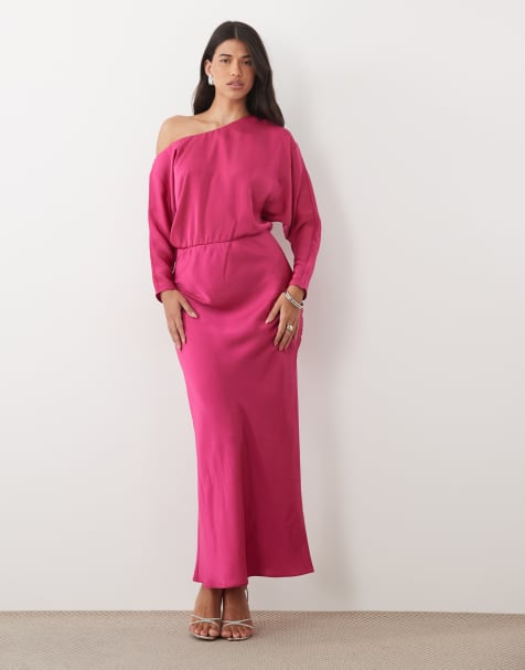 ASOS DESIGN - vestido maxi rosa con hombros caídos - view 1