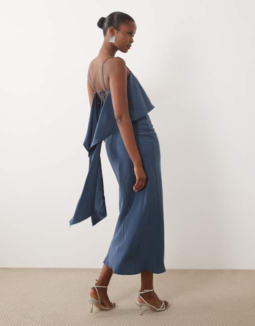 ASOS DESIGN - vestido maxi satinado de tirantes superpuestos en azul oscuro, 2 de 4