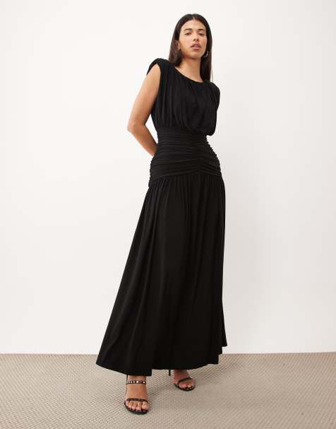 ASOS DESIGN - Vestido maxi sin mangas negro con hombros marcados - view 1