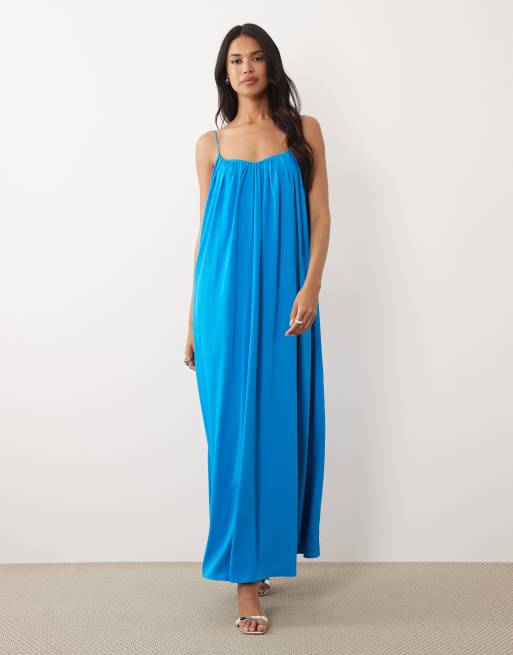ASOS DESIGN - vestido maxi trapeze tipo camisola con tirantes en turquesa