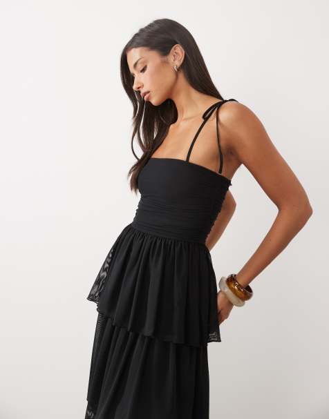 ASOS DESIGN - vestido midaxi de malla negro - view 1