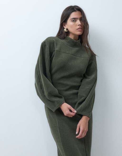 ASOS DESIGN - vestido midaxi de pana suave con paneles en verde, 4 de 5