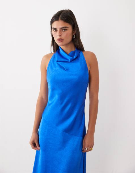 ASOS DESIGN vestido midaxi halter con cuello desbocado en azul cobalto - view 1