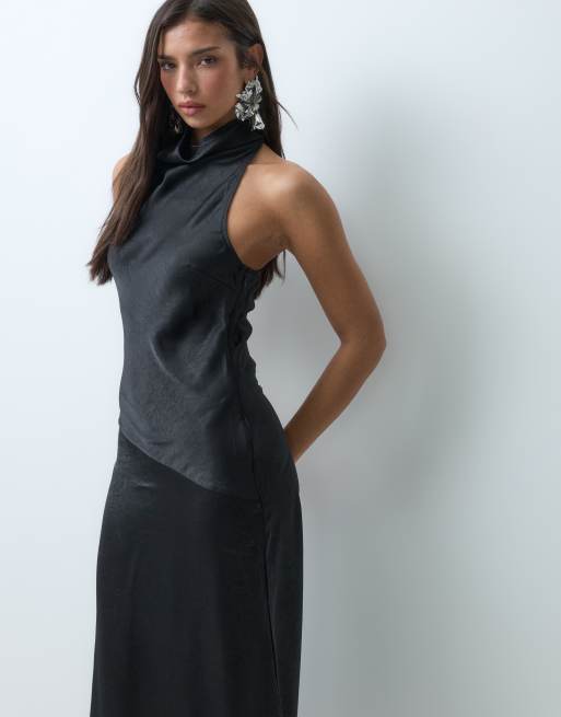 ASOS DESIGN vestido midaxi halter con cuello desbocado en negro, 2 de 5
