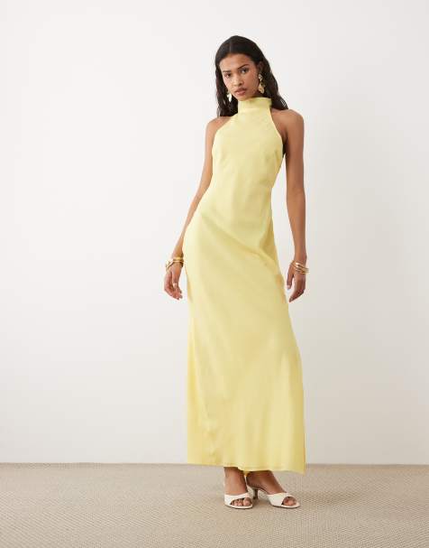 ASOS DESIGN - Vestido midi amarillo pálido con cuello alto de chifón - view 1