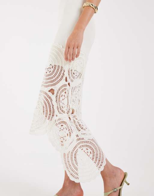 ASOS DESIGN - Vestido midi blanco de croché en contraste de punto compacto , 3 de 5