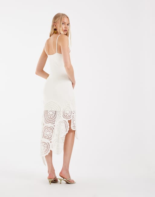 ASOS DESIGN - Vestido midi blanco de croché en contraste de punto compacto , 4 de 5