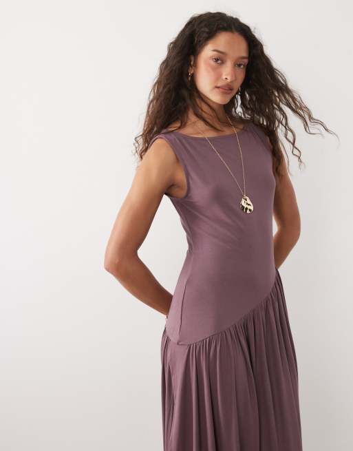 ASOS DESIGN - Vestido midi color malva con detalle drapeado de punto suave, 2 de 4