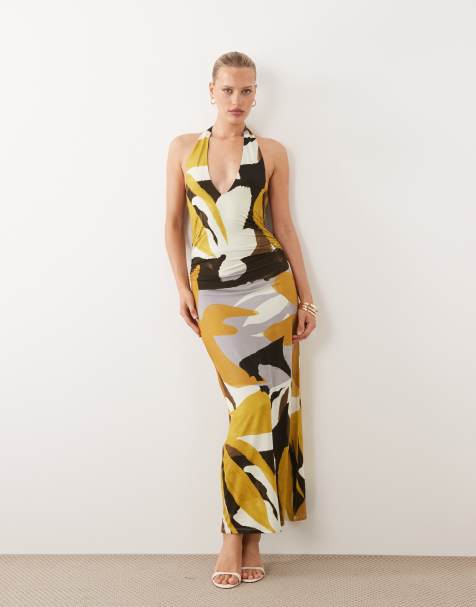 ASOS DESIGN - Vestido midi con estampado abstracto, cuello halter y lazada en la espalda - view 1
