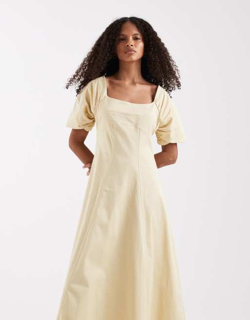 ASOS DESIGN - vestido midi estructurado de algodón con cuello cuadrado y tira trasera en piedra, 2 de 4