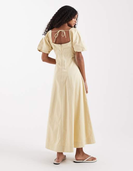 ASOS DESIGN - vestido midi estructurado de algodón con cuello cuadrado y tira trasera en piedra, 3 de 4