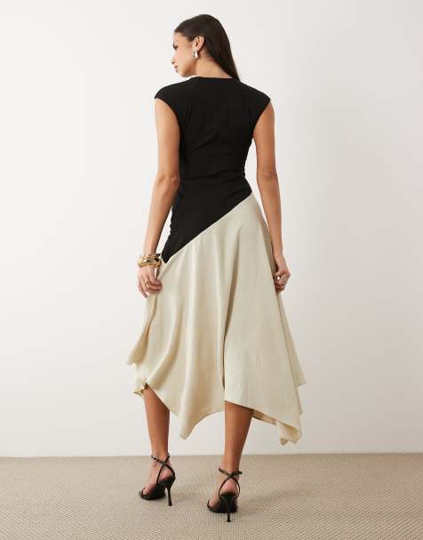 ASOS DESIGN - vestido midi híbrido con cintura caída asimétrica en monocromo - view 1