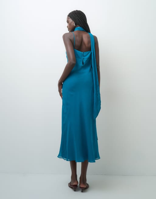 ASOS DESIGN - vestido midi lencero con pañuelo en verde azulado, 4 de 4