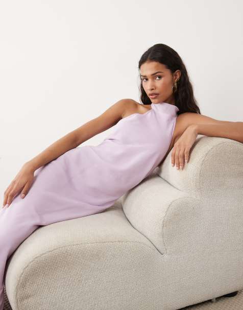 ASOS DESIGN - Vestido midi lila con cuello alto de chifón - view 1