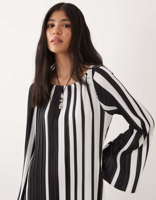 ASOS DESIGN - Vestido midi plisado de manga larga a rayas, 2 de 4
