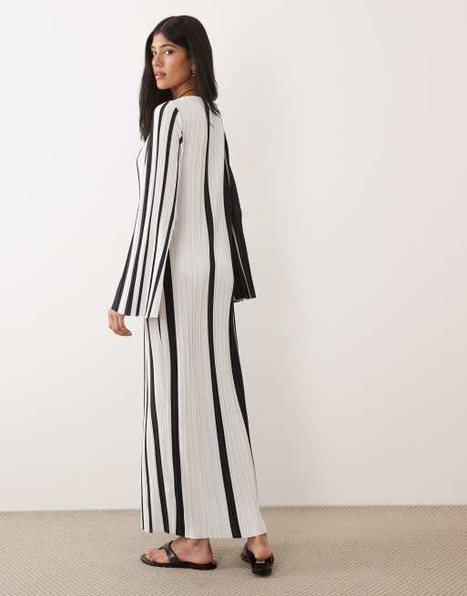 ASOS DESIGN - Vestido midi plisado de manga larga a rayas, 4 de 4