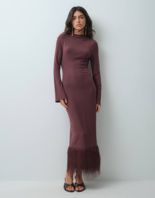 ASOS DESIGN vestido midi supersuave y mullido en burdeos, 4 de 5
