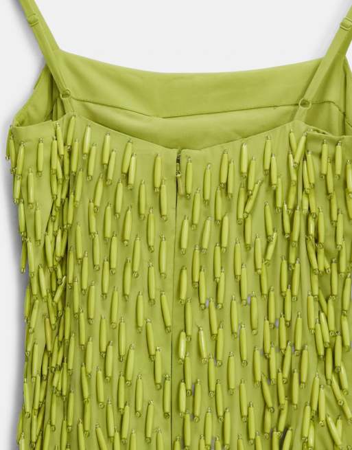 ASOS DESIGN - Vestido midi verde oliva de tirantes con diseño integral de abalorios, 8 de 8