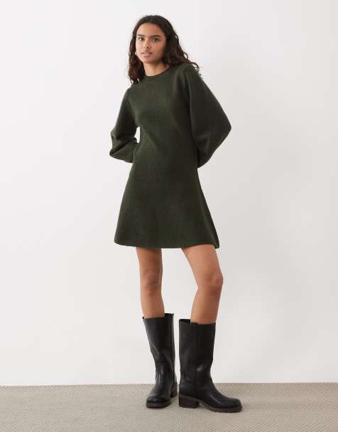 ASOS DESIGN - vestido mini con mangas curvas en caqui - view 1