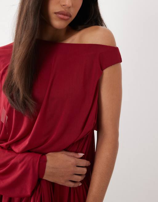 ASOS DESIGN - vestido mini de malla asimétrico de una sola manga en berry, 3 de 4