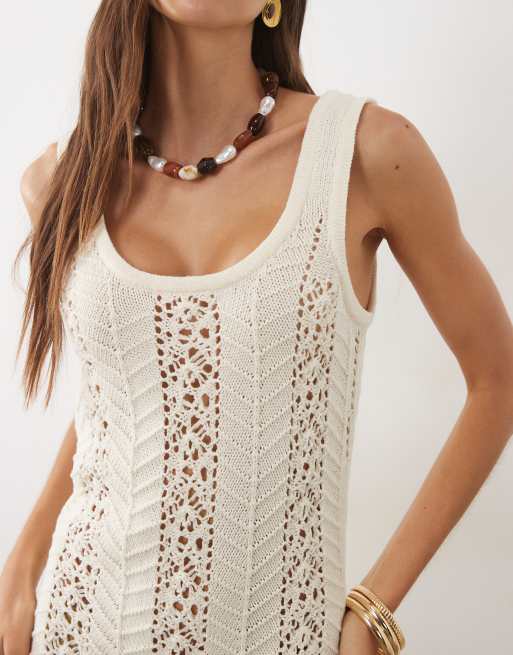 ASOS DESIGN - vestido mini de punto croché con flecos en crudo, 3 de 4