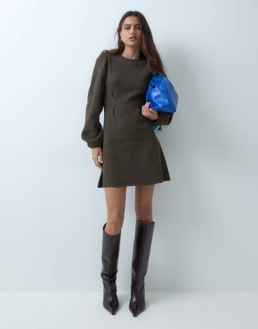 ASOS DESIGN vestido mini entallado en la cintura en chocolate, 2 de 5