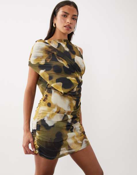 ASOS DESIGN - vestido mini estampado con cuello barco y drapeado - view 1