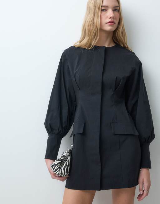 ASOS DESIGN vestido mini estructurado tipo americana con botones en negro, 1 de 4